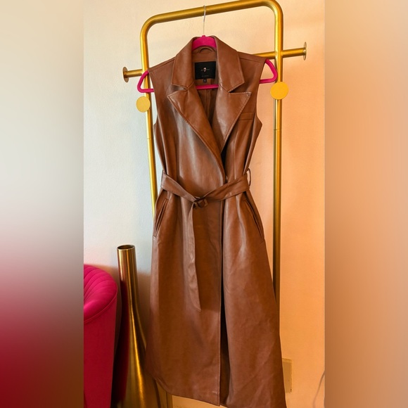 7 For All Mankind Jackets & Blazers - 7 For All Mankind Sleeveless Faux-Leather Trench Vest/Jacket in Brown/Tan Color
